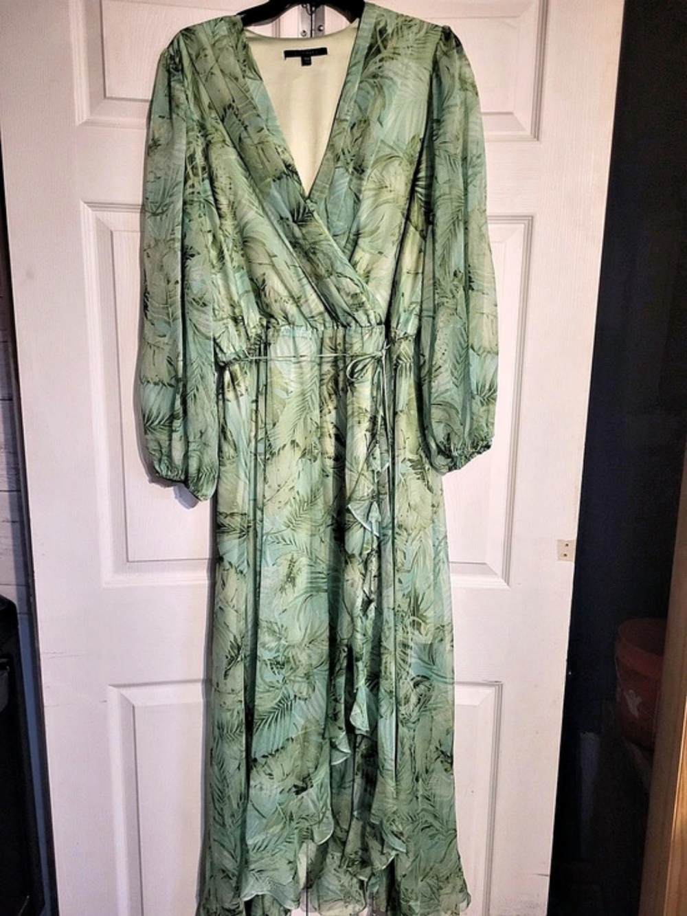 Alex Marie Hallie Green Tropical Palm Long Sleeve Chiffon Maxi Dress Maxi Dress